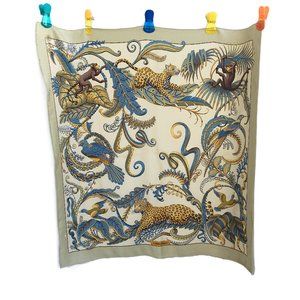 Salvatore Ferragamo Vintage Jungle Animal Motif Silk Scarf Monkeys/leopards